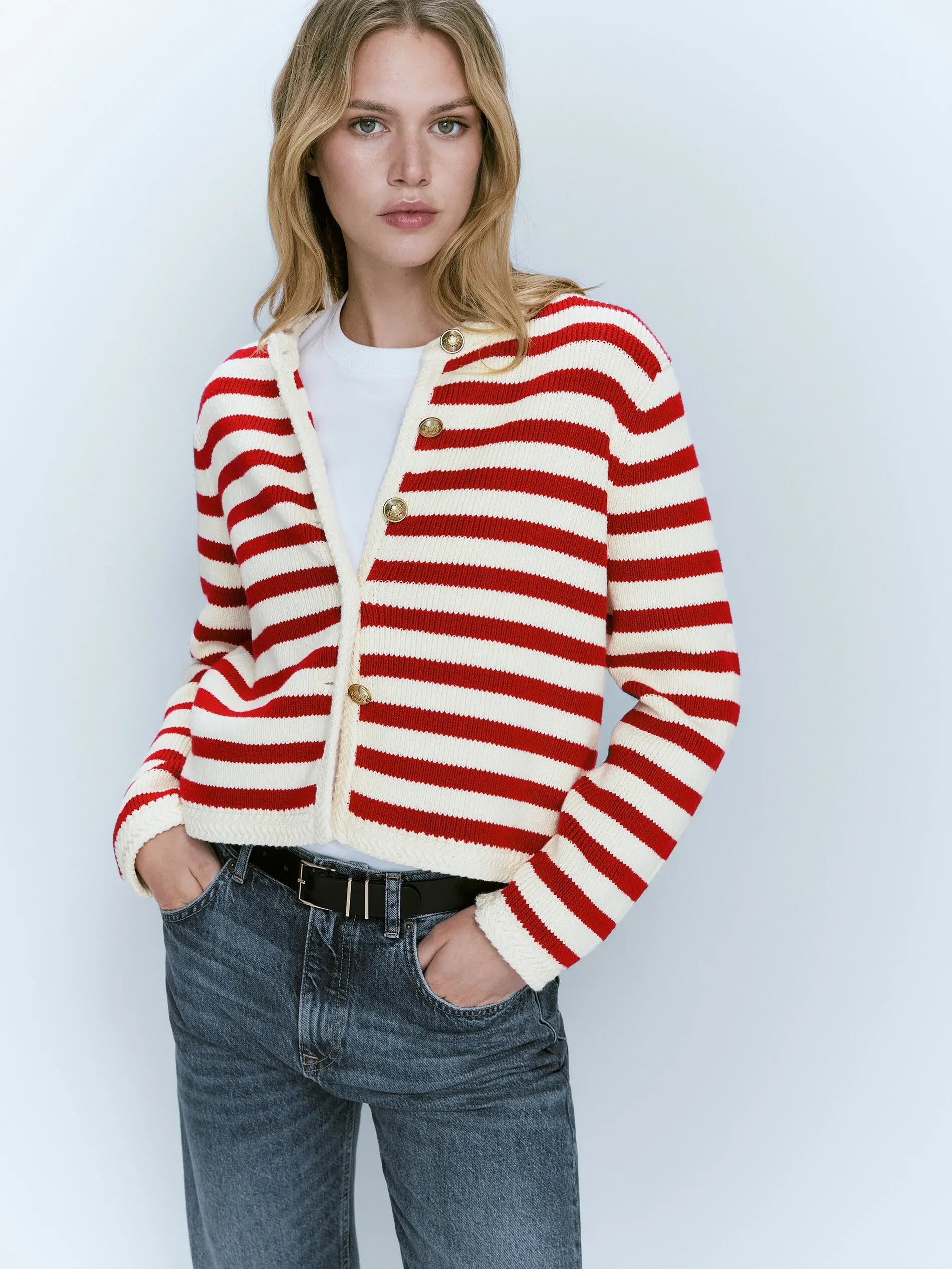 Slim-fit commuter classic striped new stylish elegant chic Cardigans Trendy Women's 