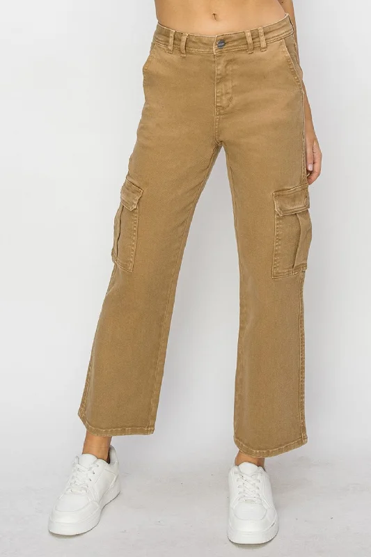 Risen Full Size High Rise Cargo Jeans Relaxed Women's 
