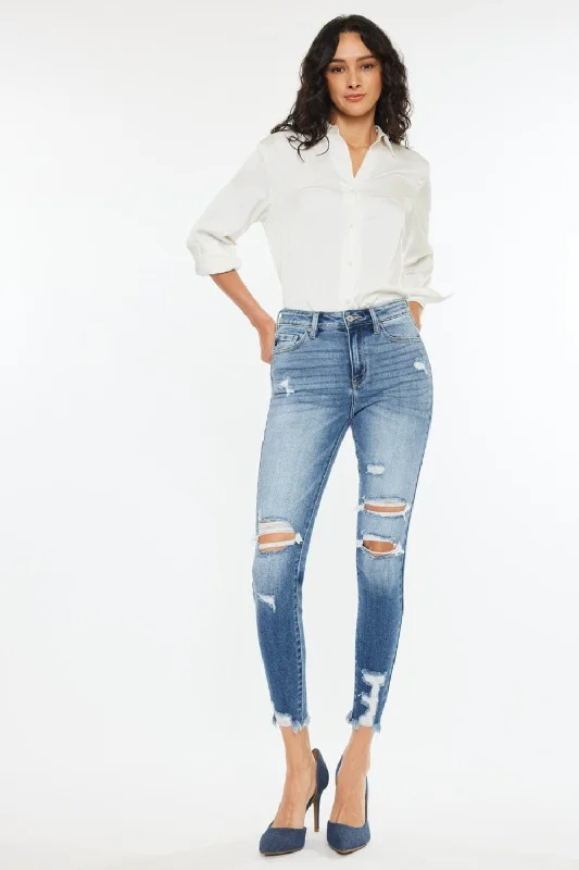 Kancan High Rise Frayed Ankle Skinny Jeans Refined Women's Classic 