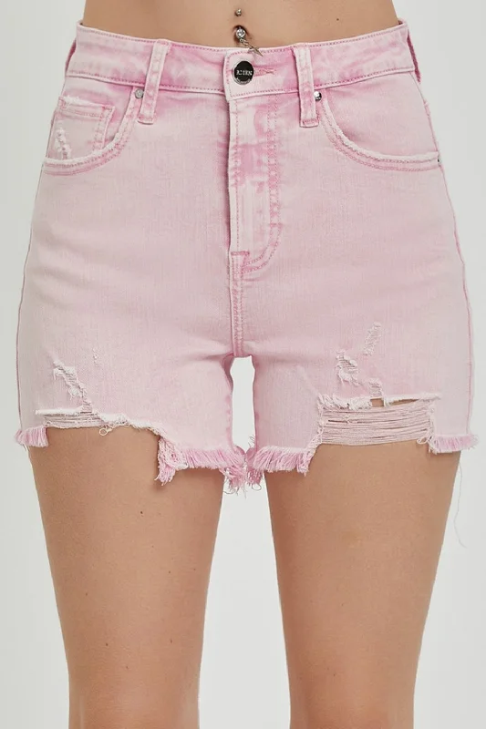 RISEN High Rise Distressed Denim Shorts Sustainable Organic
