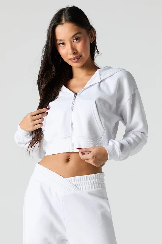 Zip-Up Cropped Fleece Hoodie Disco