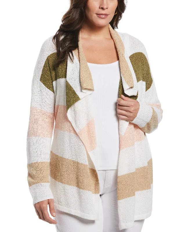 Plus Size Stripe Draped Cardigan Sweater Cool Women's Skate