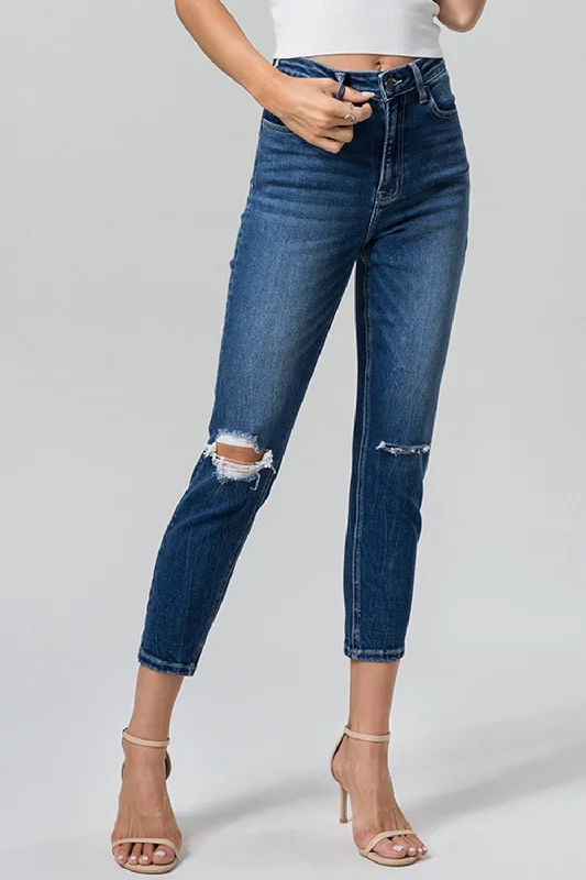 BAYEAS Full Size High Waist Distressed Washed Cropped Mom Jeans Monochromatic All - in - one BAYEAS Full Size High Waist Distressed Washed Cropped Mom Jeans Monochromatic All - in - one