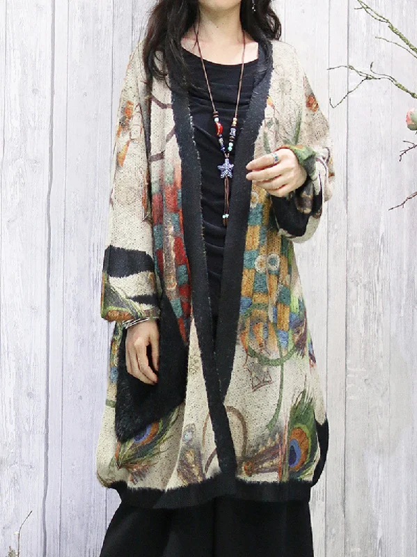 Women's Generous Stylish Loose Printed Big Pocket Cardigan Sharp Women's Italian
