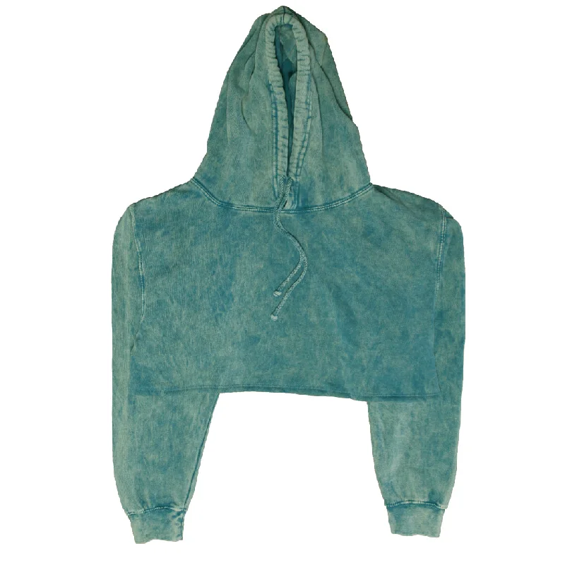 Aqua Mineral Wash Crop Top Hoodie Casual Women's Loose - fitting