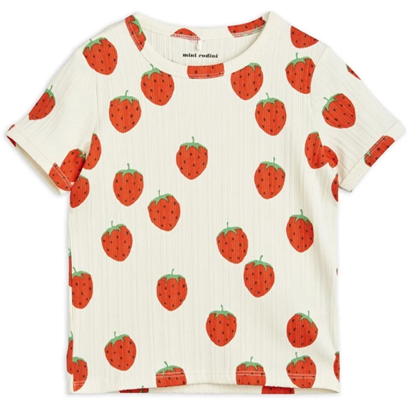 Mini Rodini Strawberries Aop T-shirt Offwhite Refined Women's Hand - crafted
