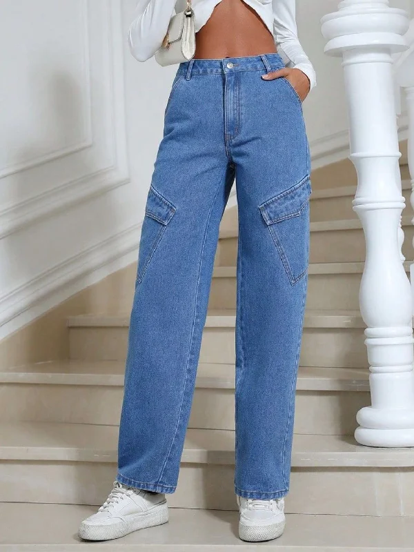 High Waist Straight Leg Jeans with Pockets purpose