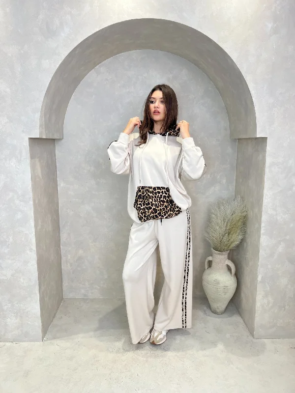 Beige Leopard Print Long Hoodie Stylish Women's Tropical 