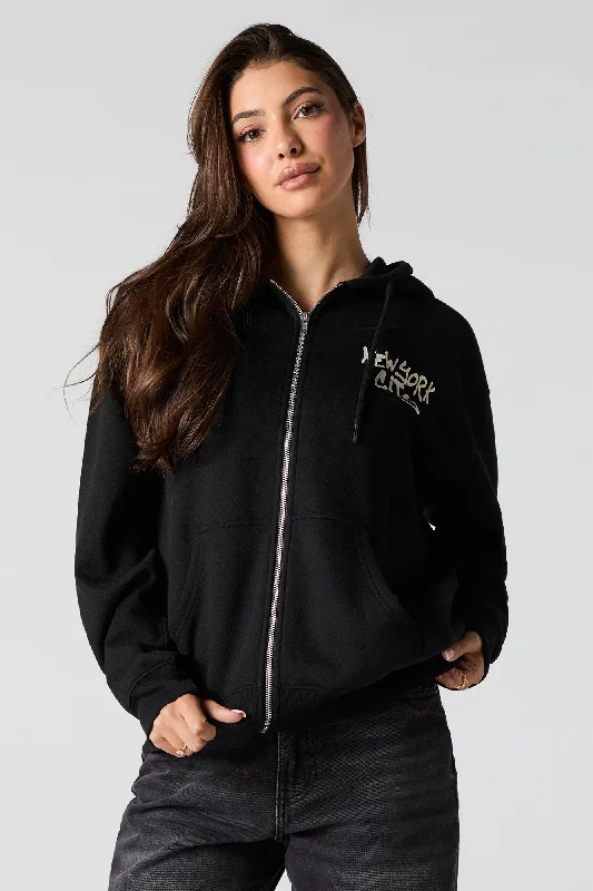Graphic Fleece Zip-Up Hoodie Monochromatic All - in - one