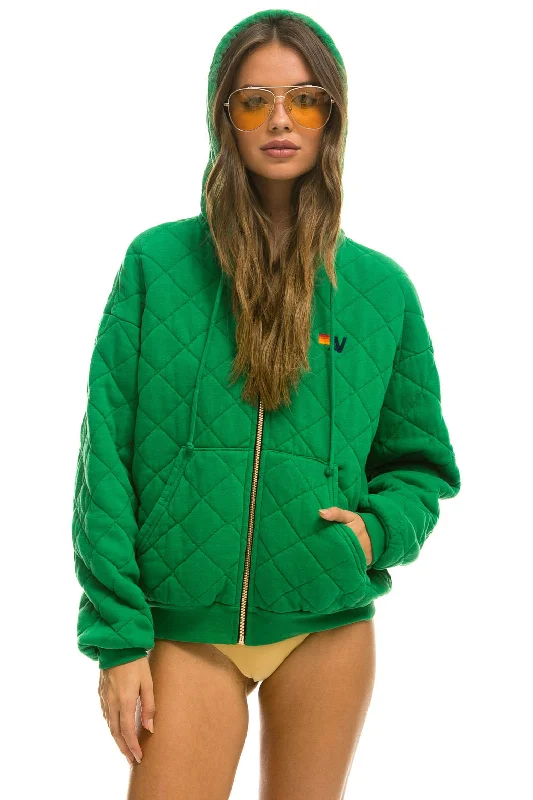 QUILTED ZIP HOODIE RELAXED - KELLY GREEN garde