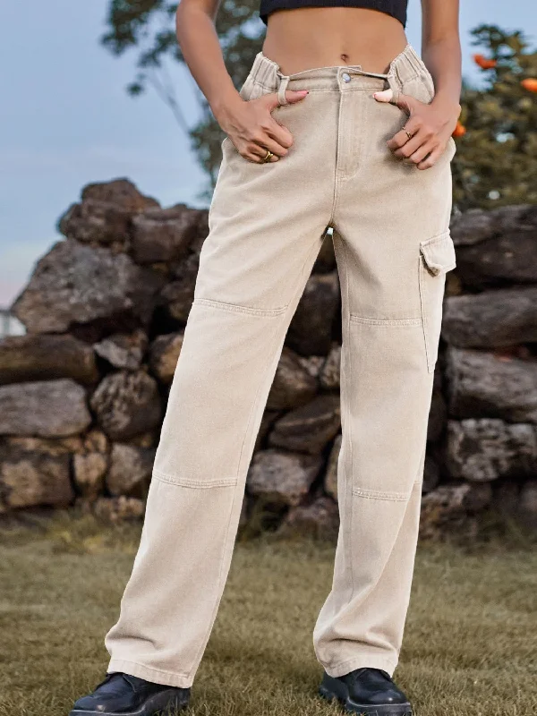 High Waist Cargo Straight Jeans Dynamic Women's Moto