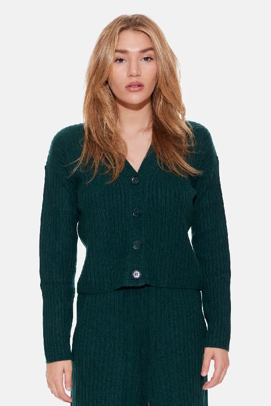 Beatrice Ribbed Cardigan Deep Forest Youthful Women's Pop