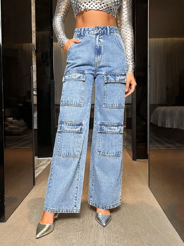 Wide Leg High Waist Jeans with Pockets Street