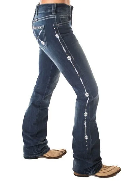 Cowgirl Tuff Womens Silver Arrows Medium Wash Cotton Blend Jeans Casual Women's Loose - fitting Cowgirl Tuff Womens Silver Arrows Medium Wash Cotton Blend Jeans Casual Women's Loose - fitting