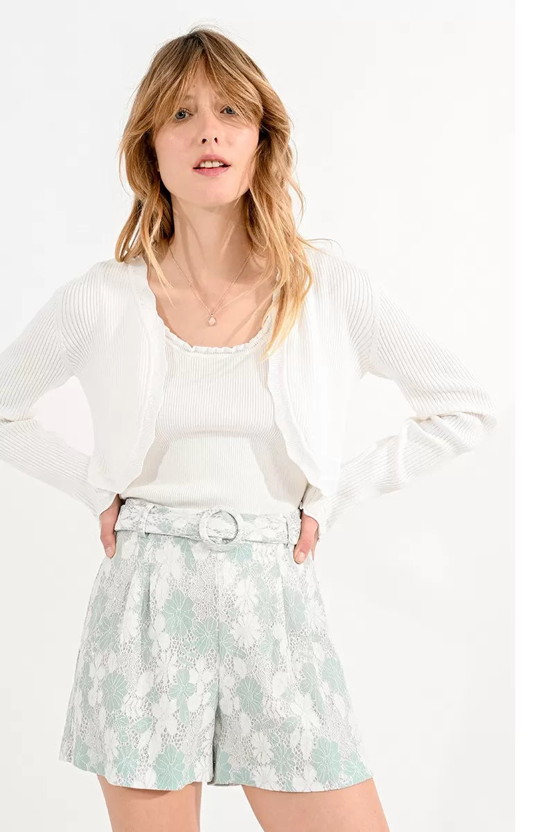 Molly Bracken Off White Scalloped Cardigan Cozy Women's Sherpa - lined