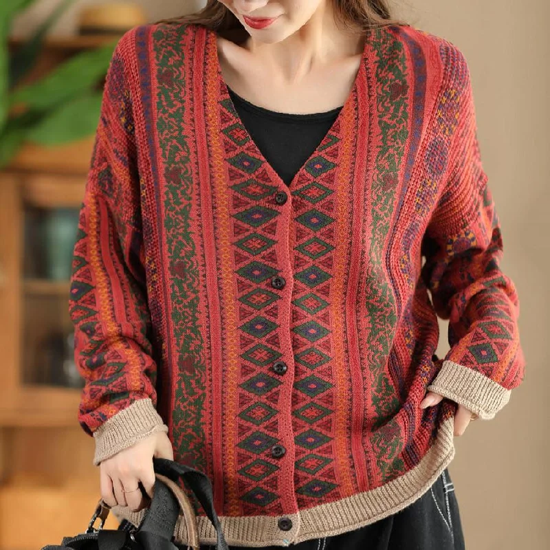 Babakud Women Autumn Color Printed Cotton Knit Cardigan Minimalist Women's Casual