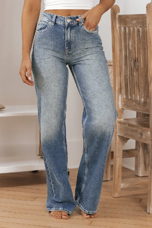 Free People Medium Wash Tinsley Baggy High Rise Jeans Sporty Women's Tennis