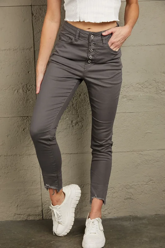 Baeful Button Fly Hem Detail Skinny Jeans Sporty Women's Tennis