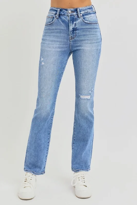 RISEN Full Size Distressed High-Rise Ankle Straight Jeans Geometric