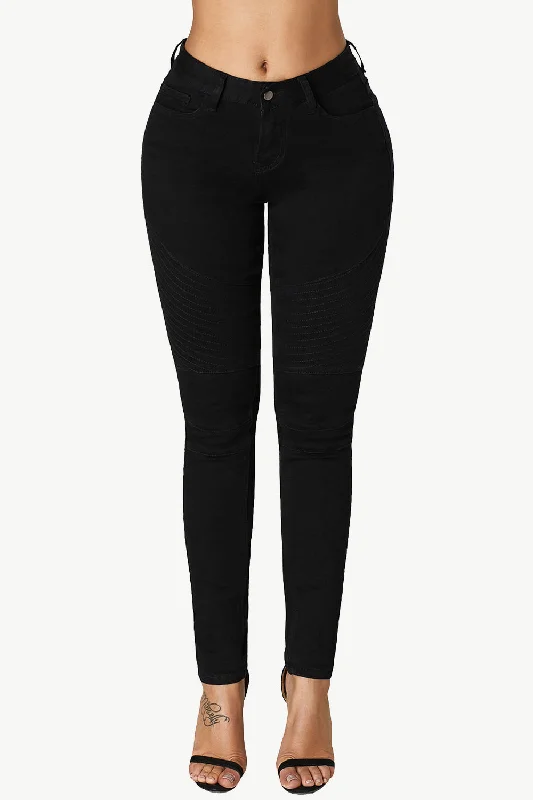 Mid-Rise Waist Skinny Pocketed Jeans Stylish Women's Tropical 