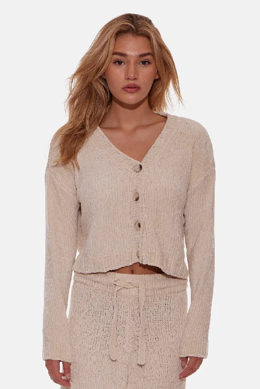 Adele Chenille Cardigan Cream Elegant Women's Formal 