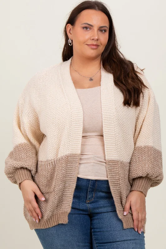 Cream Colorblock Bubble Sleeve Maternity Cardigan Rugged Women's Outdoor 