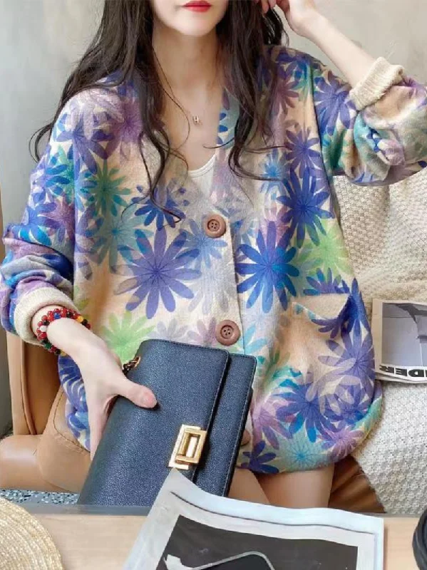 Buttoned Up Colorful Knit Women's Cardigan Compression