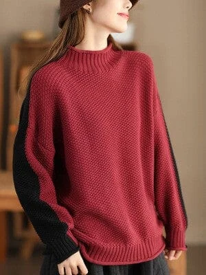 Autumn Winter Cotton Knitted Color Matching Cardigan Dapper Women's 1920S