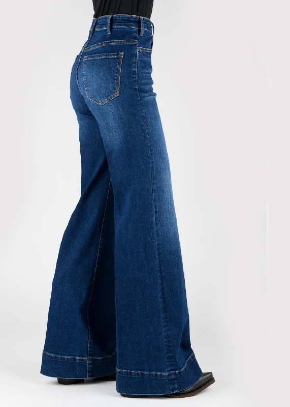 Stetson Womens 751 Wide Leg Plain Back Blue Cotton Blend Jeans Trendy Women's Oversized Stetson Womens 751 Wide Leg Plain Back Blue Cotton Blend Jeans Trendy Women's Oversized
