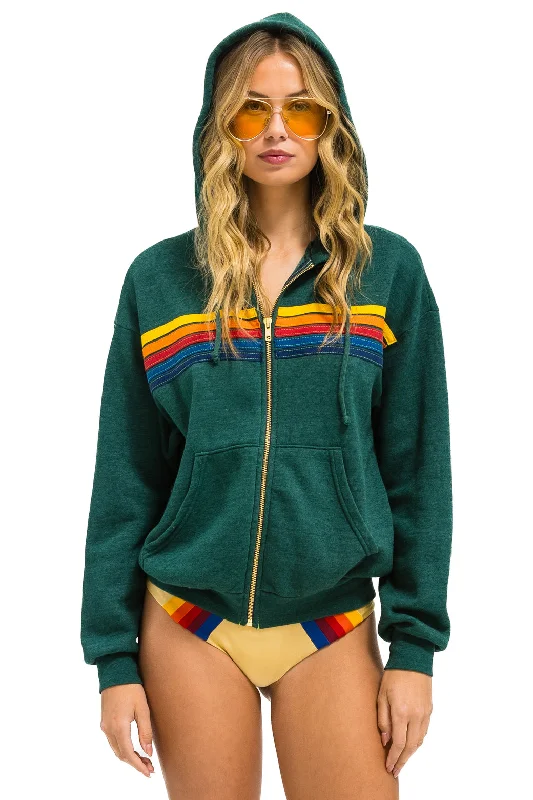 5 STRIPE RELAXED ZIP HOODIE - FOREST Polished Women's Silk