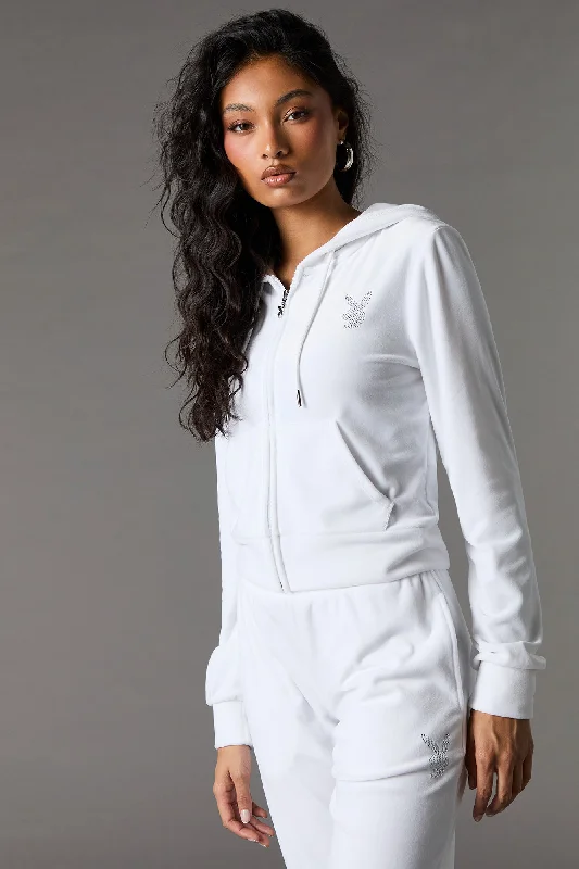 Playboy Rhinestone Velour Zip-Up Hoodie French