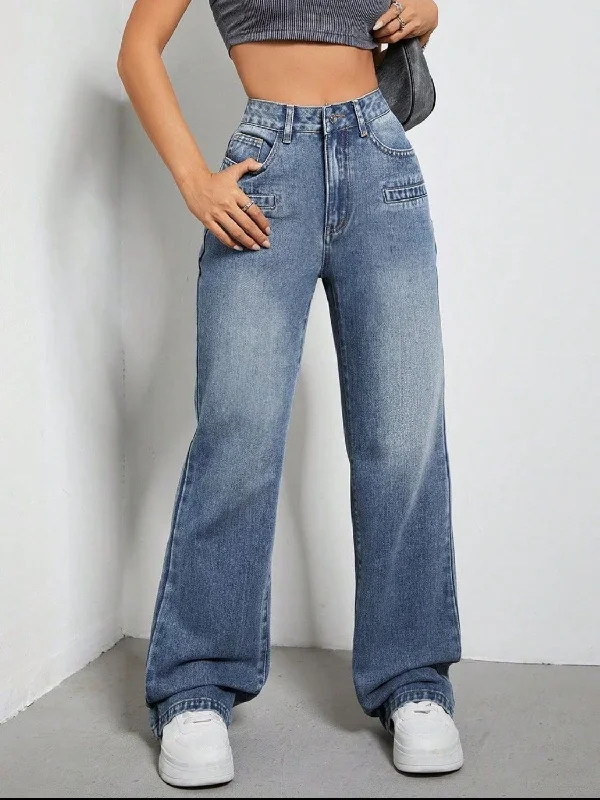 High Rise Wide Leg Jeans with Pockets Bohemian Women's Free