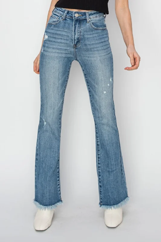 RISEN High Rise Frayed Hem Bootcut Jeans Sleek Women's 