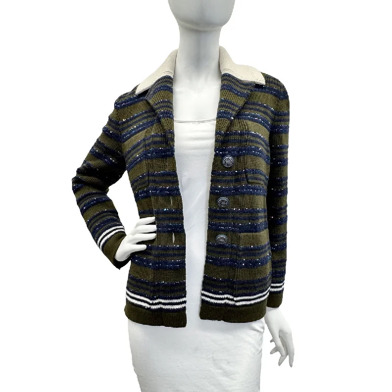Chanel Runway 2020 Cashmere Striped Cardigan with Sequin Embellishment Bold Women's Animal Print