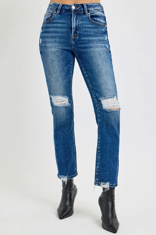 RISEN Full Size High Rise Distressed Crop Straight Jeans Vacation