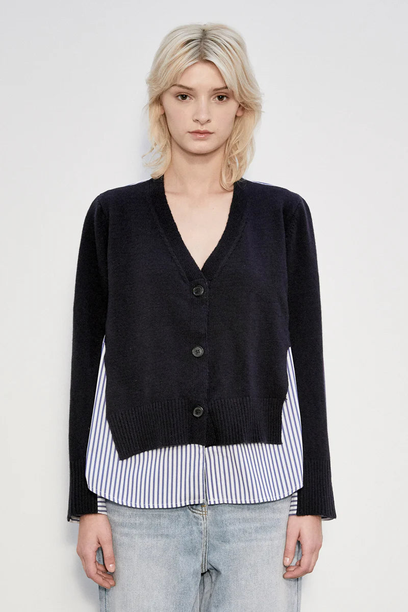 MeiMeiJ Navy Shirt Style Contemporary Cardigan Bohemian Women's Free
