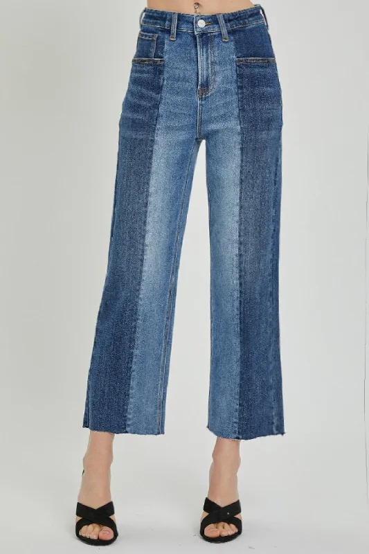 RISEN Full Size Mid-Rise Waist Two-Tones Jeans with Pockets Street