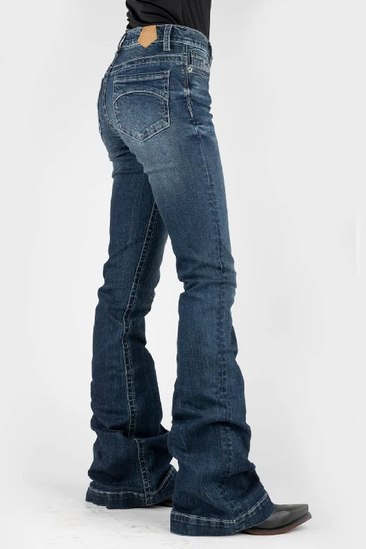 Tin Haul Womens Libby Moon Pieced Blue Cotton Blend Jeans Bold Women's Animal Print