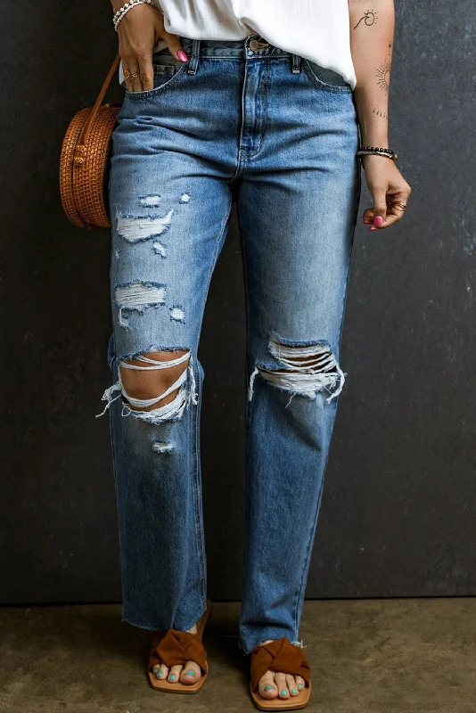 Distressed Raw Hem Jeans with Pockets purpose
