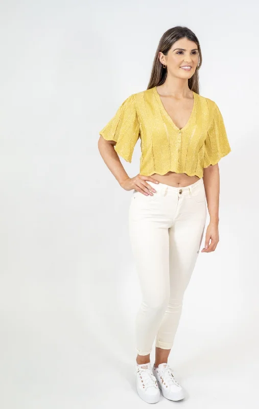 KAOS Orange Scalloped Lurex V Neck Cardigan Cool Women's Skate