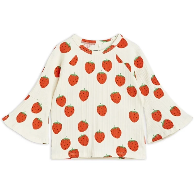 Mini Rodini Strawberries Aop Trumpet T-shirt Offwhite Feminine Women's Soft 
