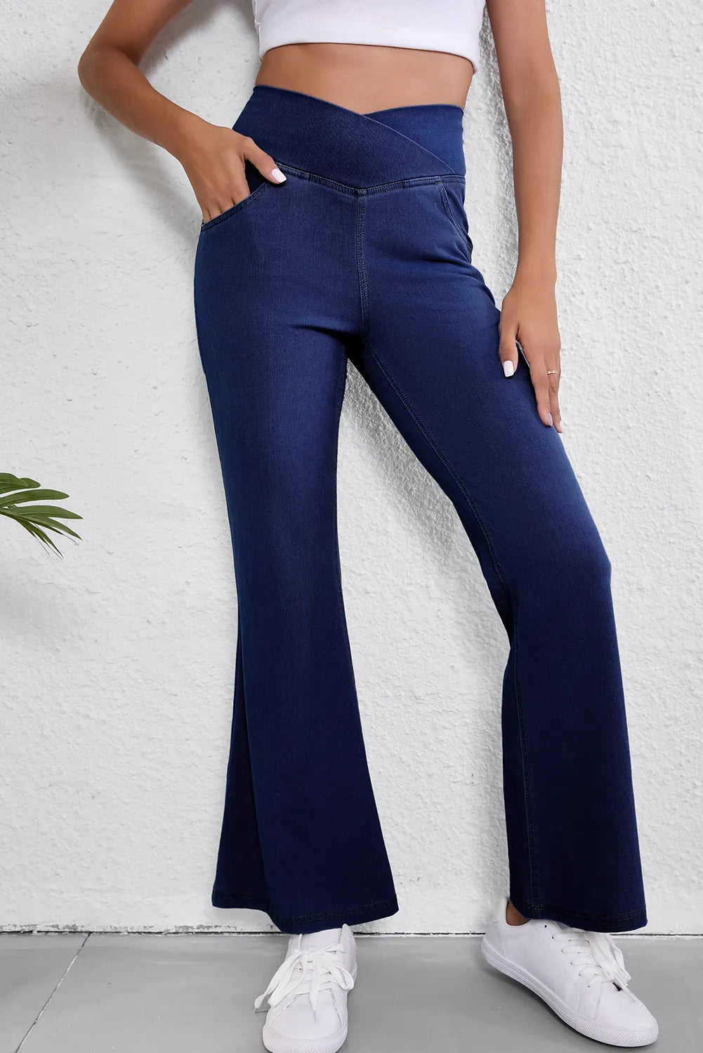 Asymmetric Waist Flare Jeans Preppy Women's College
