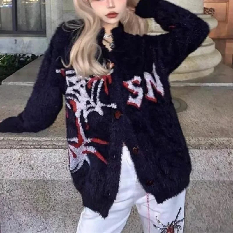 Cyber Y2K black furry punk gothic dark emo grunge Cardigans performance