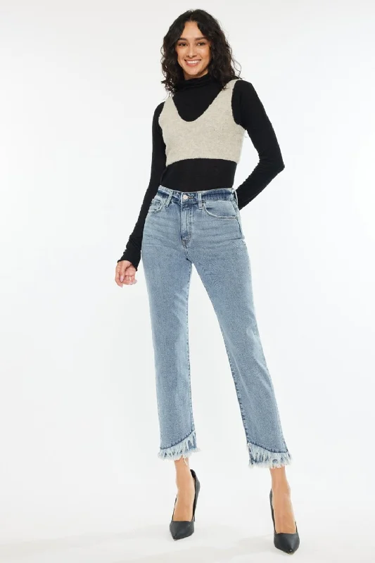 Kancan Raw Hem High Rise Straight Jeans Disco