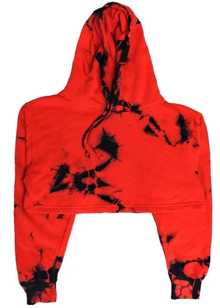 Red Crystal Wash Tie Dye Crop Top Hoodie Cashmere