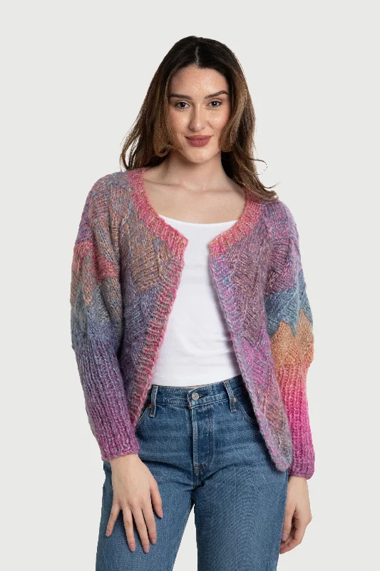 Knitted Cardigan Basket Weave Pattern Athletic Women's High - 