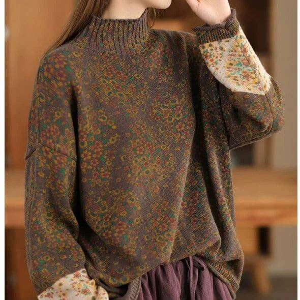 Winter Retro Floral Cotton Knitted Loose Cardigan Practical Women's Quick - dry