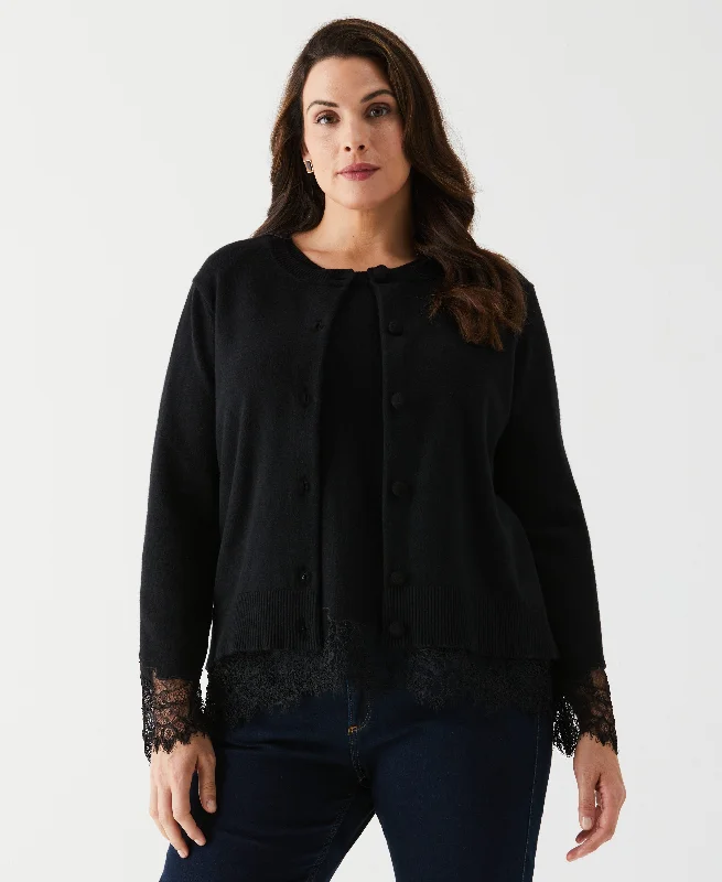 Plus Size Lace Trim Button Cardigan Vintage Women's 1970S 