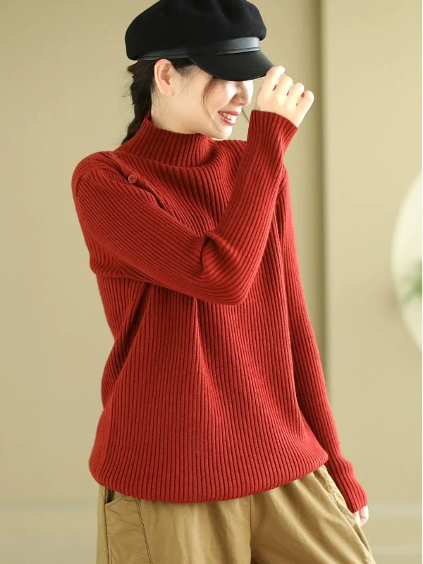 Women Casual Minimalist Turtuleneck Cardigan Contemporary 