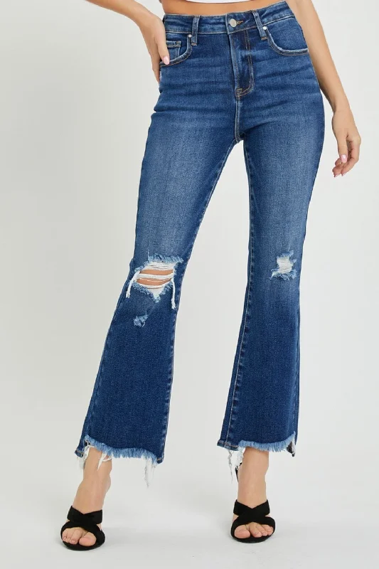 RISEN High Rise Distressed Crop Flare Jeans Practical Women's Quick - dry